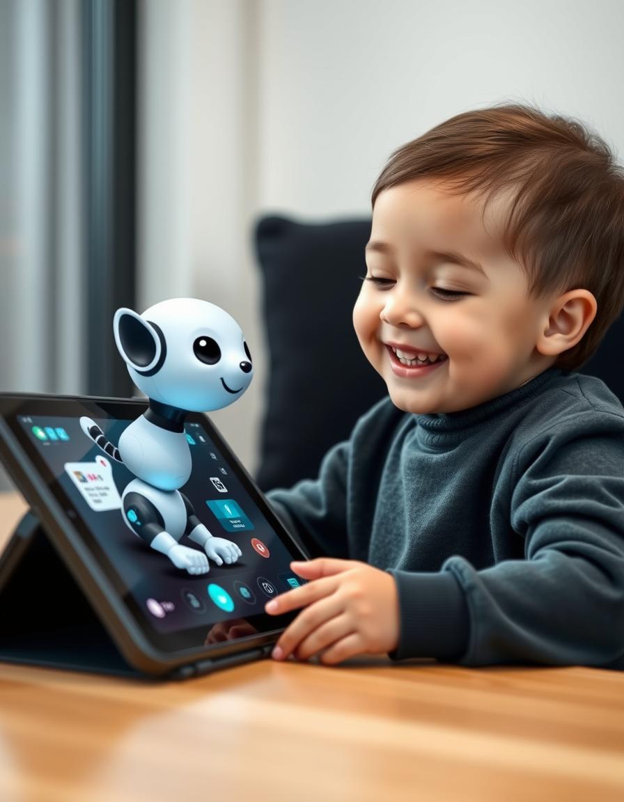 Child laughing while BigPetPal tells a story